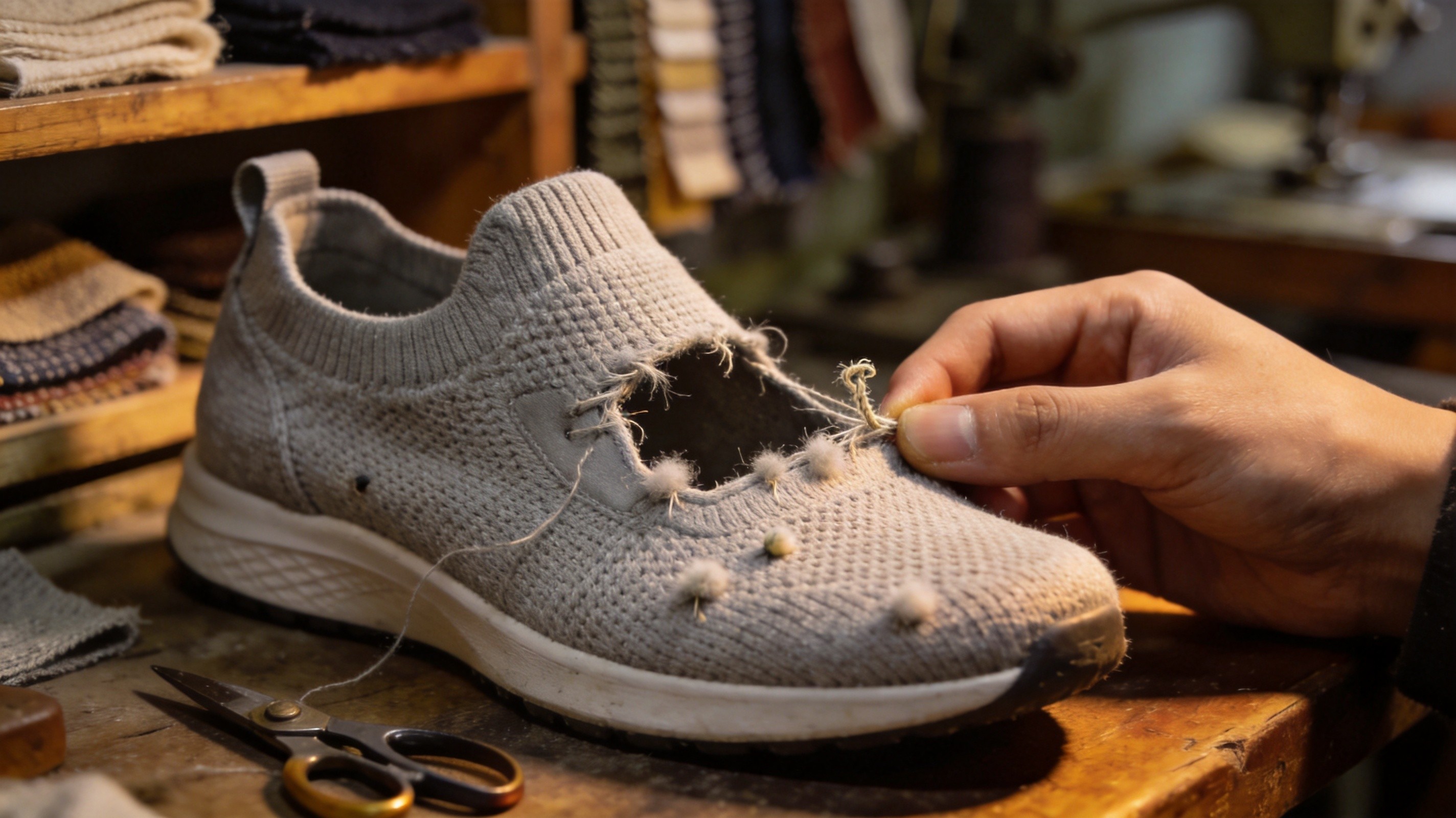 Why Your Knit Fabric or Mesh Sneaker Upper Develops Pulled Snags, Loose Threads, and Surface Pilling After Only a Few Weeks of Wear — The Hidden Yarn-Tensile Strength Variance, Loop-Density Stitch Geometry, Friction-Abrasion Coefficient Differential, and Hook-and-Loop Velcro Edge-Pull Mechanics Behind the 2026 'Why Is My Knit Shoe Already Pilling' Epidemic
